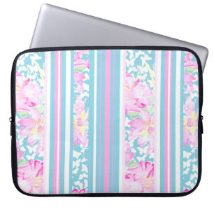 Chic Pink Roses, Turquoise Stripes: Laptop Sleeve