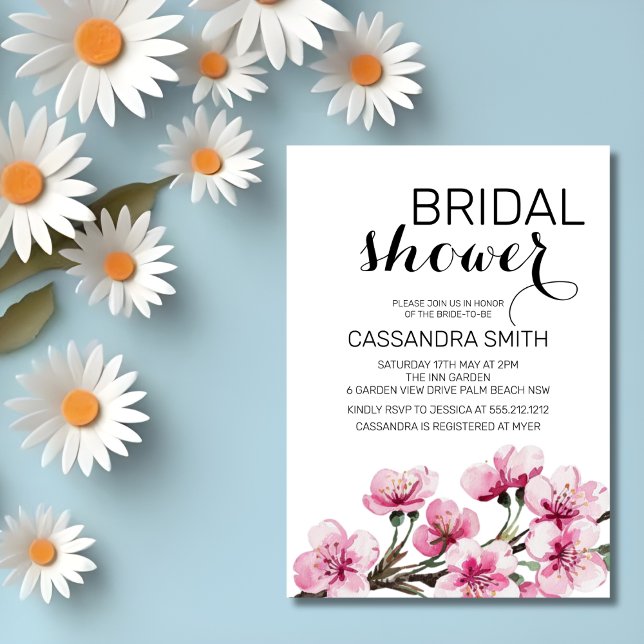 Chic Pink Sakura Floral Botanical Bridal Shower  Invitation (Creator Uploaded)