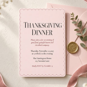 Chic Pink Scallop Border Thanksgiving Dinner  Invitation