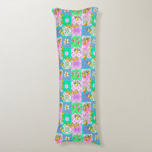 Chic Pink Sicilian Citrus Floral Tile Collage Body Pillow
