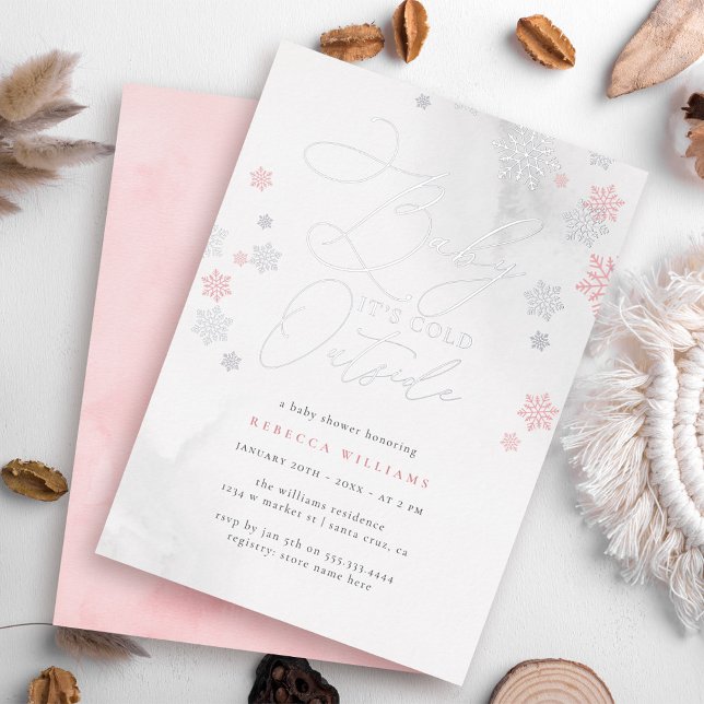 Chic Pink & Silver Snowflakes Winter Baby Shower (Creator Uploaded)