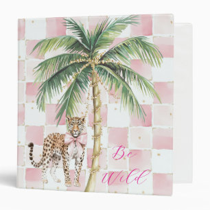 Chic Pink Squares Gold Palm Tree Leopard Binder