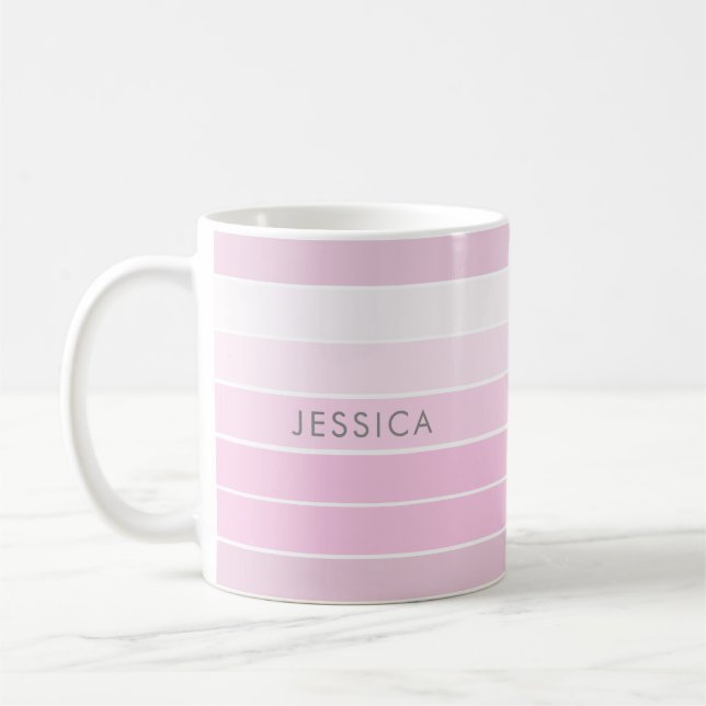 Chic Pink Sriped Pattern Minimalist Coffee Mug (Left)