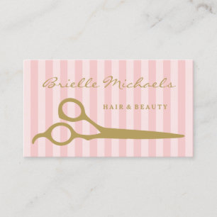 Chic Pink Stripes Gold Scissors Hair Appointment