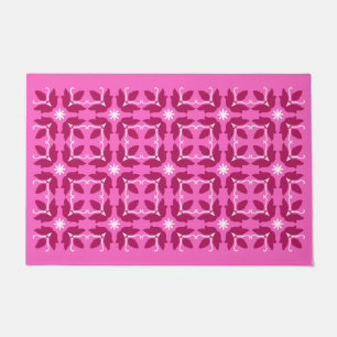 Chic Pink Tile Flowers Pattern Large Door Mat