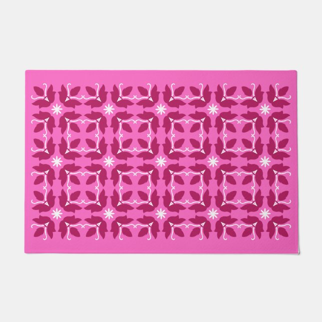 Chic Pink Tile Flowers Pattern Large Door Mat (Front)