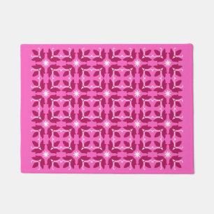 Chic Pink Tile Flowers Pattern Small Door Mat