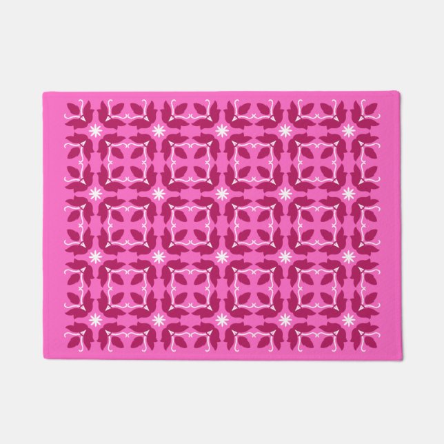 Chic Pink Tile Flowers Pattern Small Door Mat (Front)