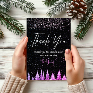 Chic pink trees bright lights thank you  card