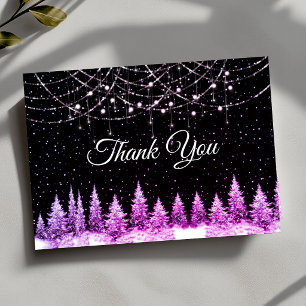 Chic pink trees Christmas lights  Thank You Card