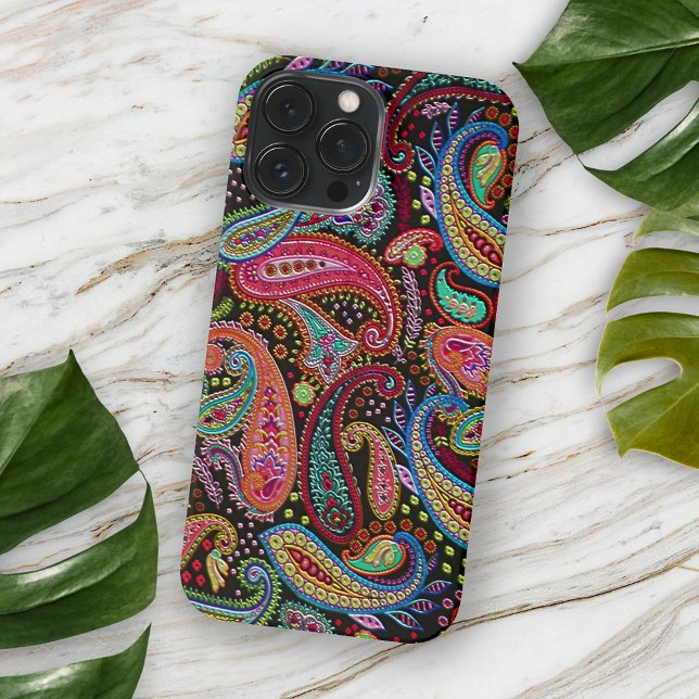 Chic Pink Turquoise Blue Green Arabic Paisley Art iPhone Case (Creator Uploaded)