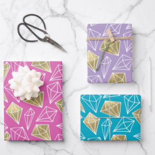Chic Pink Turquoise Purple Gold Diamonds Birthday Wrapping Paper Sheet