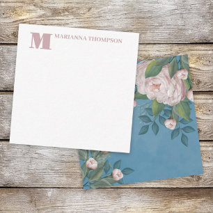 Chic Pink Vintage Rose Floral Elegant Flower Blue  Card