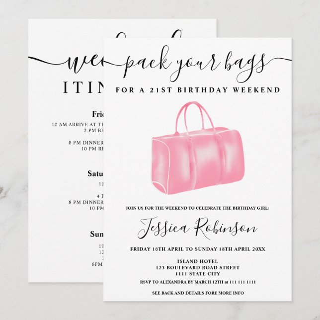 Chic pink watercolor bag birthday program weekend (Front/Back)