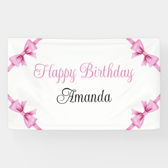 Chic Pink Watercolor Bow Sweet 16 Birthday Banner (Horizontal)