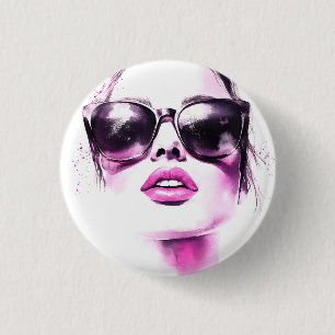 Chic Pink Watercolor Fashion Woman Sunglasses 1 Inch Round Button