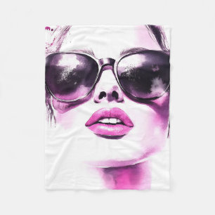 Chic Pink Watercolor Fashion Woman Sunglasses Fleece Blanket