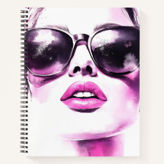Chic Pink Watercolor Fashion Woman Sunglasses Notebook