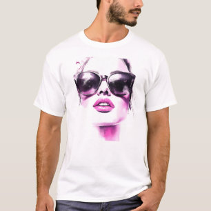 Chic Pink Watercolor Fashion Woman Sunglasses T-Shirt
