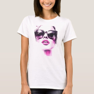 Chic Pink Watercolor Fashion Woman Sunglasses T-Shirt