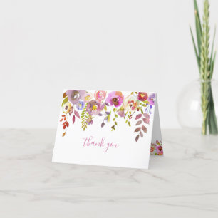 Chic Pink Watercolor Floral thank you note Card