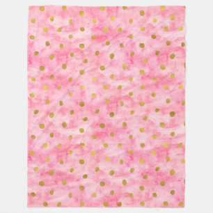 Chic Pink Watercolor Gold Confetti Fleece Blanket