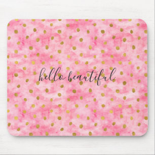 Chic Pink Watercolor Gold Confetti Mouse Pad