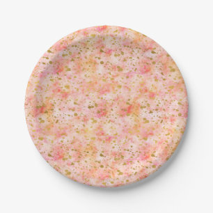 Chic Pink Watercolor Gold Confetti Paper Plate