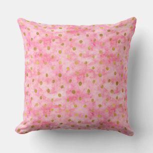 Chic Pink Watercolor Gold Confetti Throw Pillow