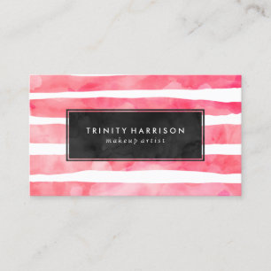 Chic Pink Watercolor Stripes   Chalkboard Business Card