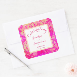 Chic Pink Watercolor Vibrant Warm Vibe Wedding Square Sticker