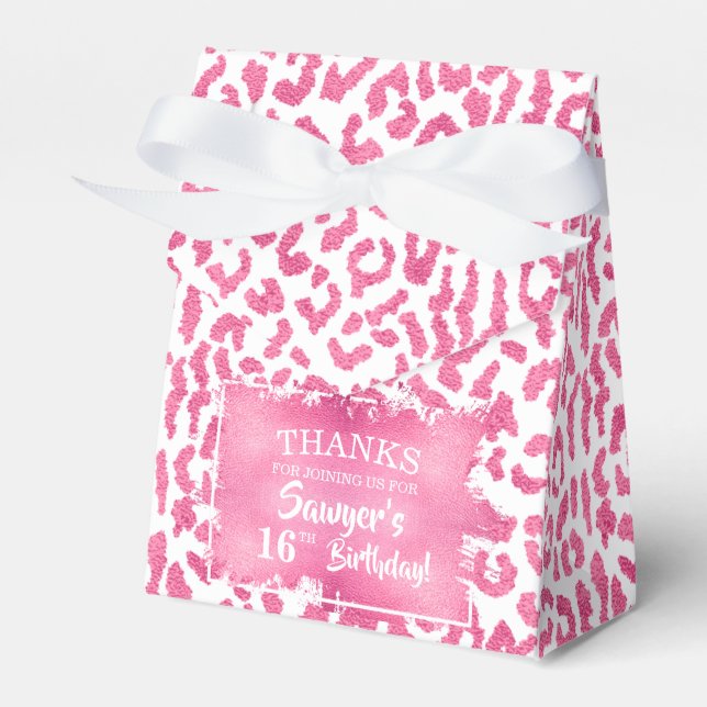 Chic Pink White Leopard Print Favor Box (Front Side)