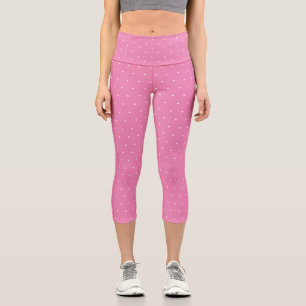 Chic pink white tiny polka dots pattern cute capri leggings