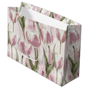 Chic Pink White Tulip Flowers Birthday Large Gift Bag
