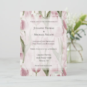 Chic Pink White Tulip Flowers Wedding Invitation