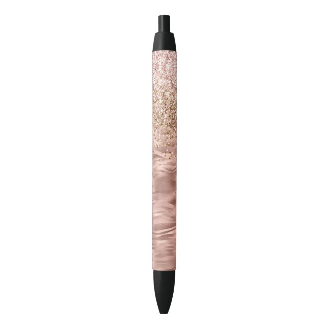 Chic Pink Zebra Print Glitz Black Ink Pen (Front Vertical)