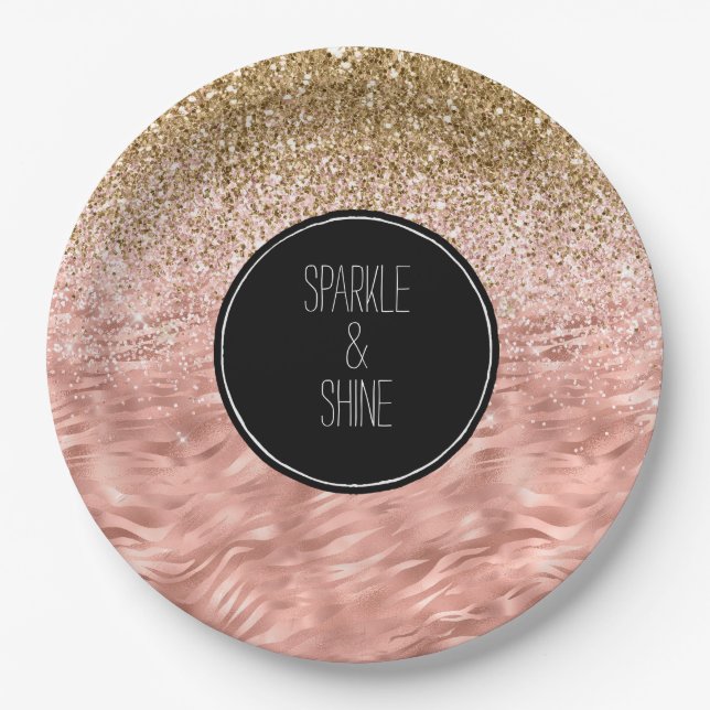 Chic Pink Zebra Print Glitz Paper Plate (Front)