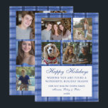 Chic Plaid HANUKKAH Custom 9 Photo Collage Blue Holiday Card<br><div class="desc">Perfect cute card for a fun holiday greeting! Hand made watercolor art for you! FULLY CUSTOMIZABLE! Click on “Personalize” above to edit the text on the front and add your own photos to the front and back. Click "edit using design tool" to adjust the fonts, colours and placements. (check my...</div>