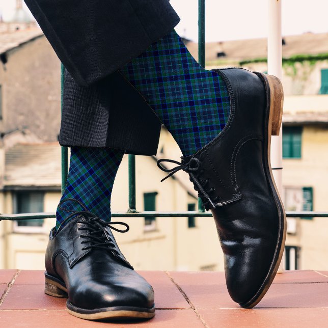 Chic Plaid Pattern Navy Blue Green Elegant Tartan Socks (Creator Uploaded)