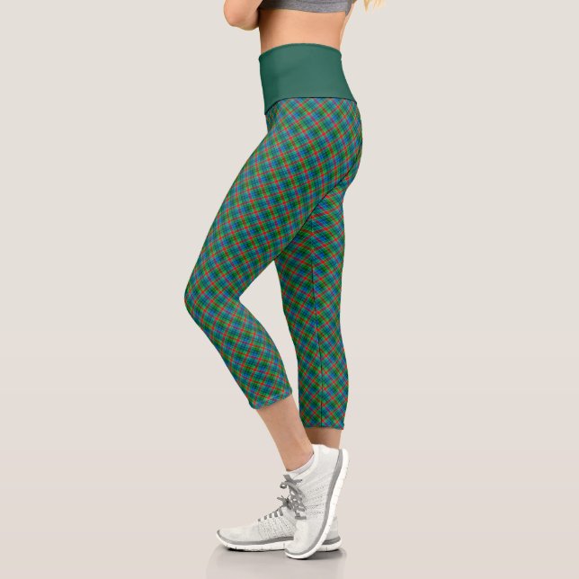 Chic Plaid Pattern - Red and Green Elegant Tartan Capri Leggings (Left)
