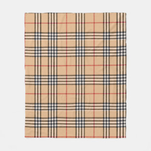 Chic Plaid Warm Tan Base White Black Brown Tartan Fleece Blanket