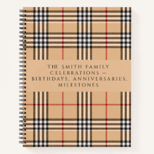 Chic Plaid Warm Tan Customizable Text Holiday Notebook