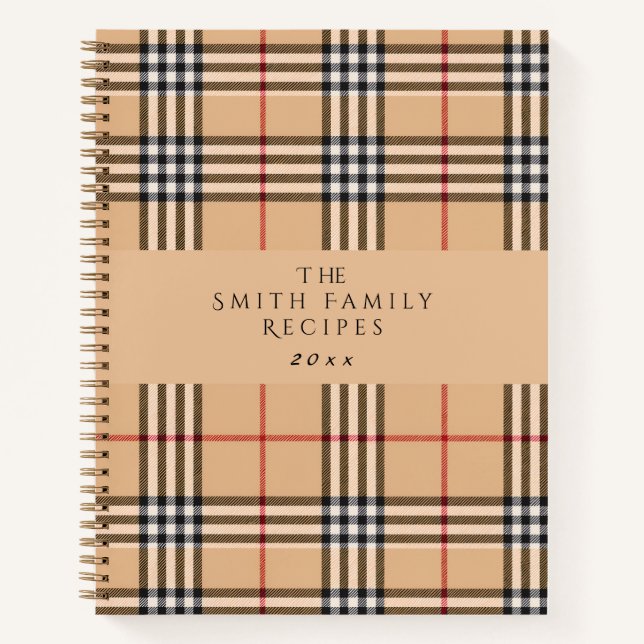 Chic Plaid Warm Tan | Customizable Text Holiday  Notebook (Front)