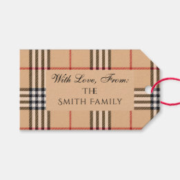 Chic Plaid Warm Tan Wedding | Customizable Text Gift Tags