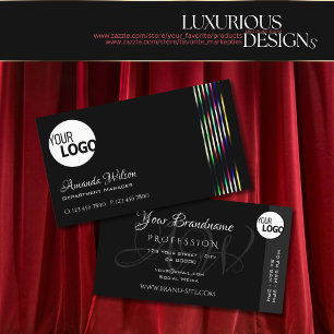 Chic Plain Black Colourful Decor Stripes add Logo Business Card