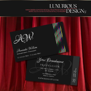 Chic Plain Black Colourful Decor Stripes Monogram Business Card