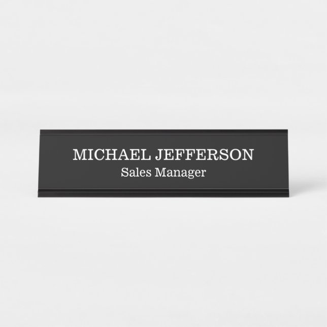 Chic Plain Black & White Colour Personalized Custo Desk Name Plate (Front)