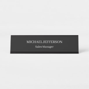 Chic Plain Black & White Colour Personalized Custo Desk Name Plate