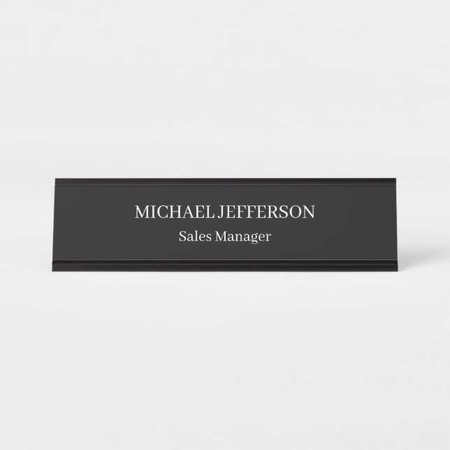 Chic Plain Black & White Colour Personalized Custo Desk Name Plate (Front)
