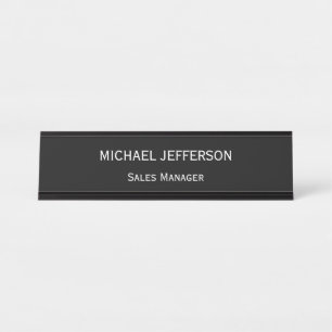 Chic Plain Black & White Colour Personalized Custo Desk Name Plate